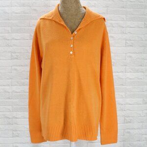 SHERRY TAYLOR Sweater Knit Oversized V-Neck Button Up Orange Plus Size 3X
